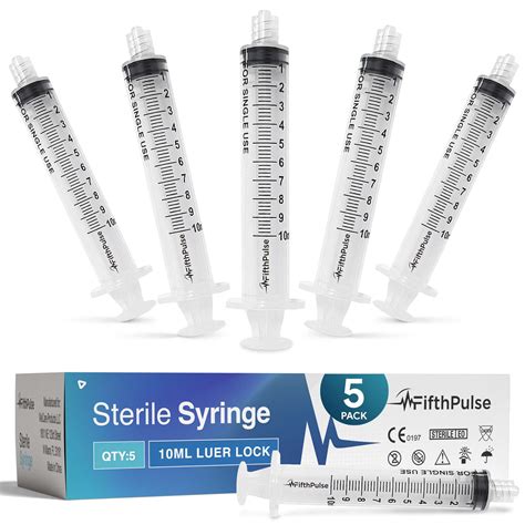 FifthPulse 10 ml Syringe without Needle - 5 Pack of Disposable Syringes ...