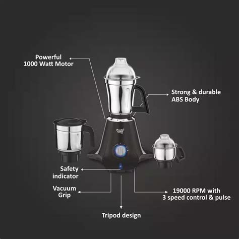 Preethi Taurus Pro MG-256 3 Jars, 1000 Watt Mixer Grinder (Black ...