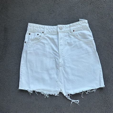 Zara white denim skirt, size medium. Ignore: #zara... - Depop