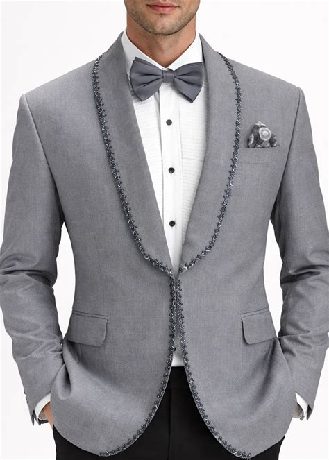 Wedding Grey Embroidered Shawl Lapel Suit – Tumuh
