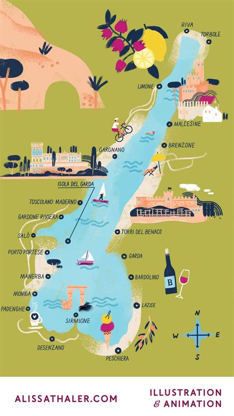 Lake Garda map illustration | Lake garda italy, Garda italy, Lake garda