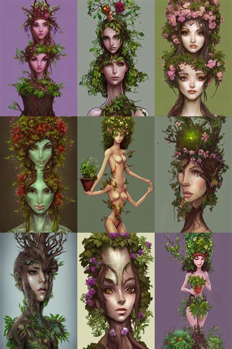 character concept art of an dryad, plant woman, pretty | Stable ...