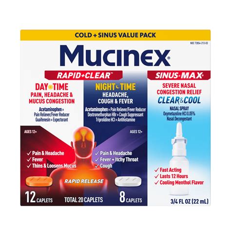 Mucinex Rapid+Clear Day & Night + Sinus-Max Spray | Cold & Sinus Relief ...