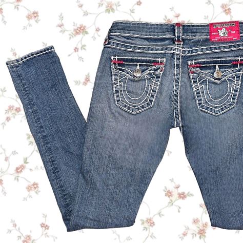 Rare Pink Tag True Religion Low Rise Flap Jeans... - Depop