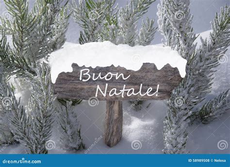 Sign Snow Fir Tree Buon Natale Means Merry Christmas Stock Photo ...