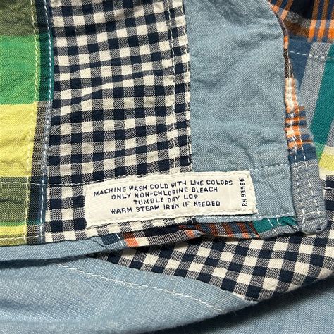 Brooks Brothers Button Down patchwork border pattern Short Sleeve Shirt ...
