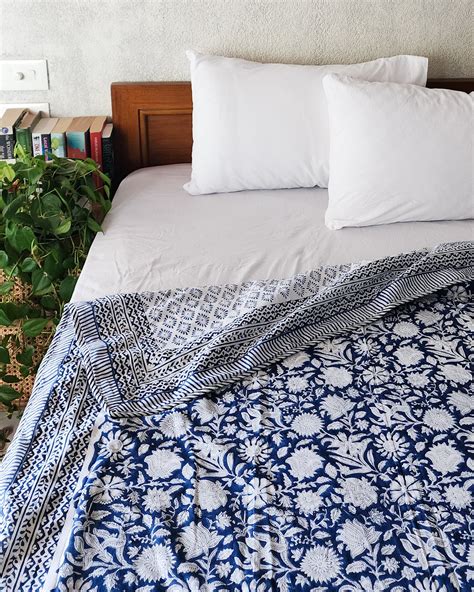 MEDITERRIAN - Pure Cotton Soft Hand Block Printed Double Bed Reversibl ...