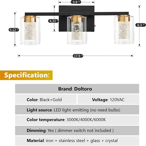 Buy Doltoro Bathroom Light Fixtures, Black and Gold Vanity Lighting ...
