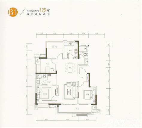 华润万橡府三居125平米户型图_B13室2厅-新安房产网