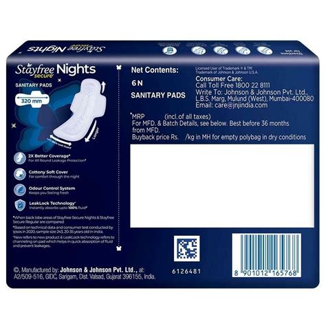 Stayfree Secure Nights Cottony Soft Comfort Sanitary Pad, 6 Count Price ...