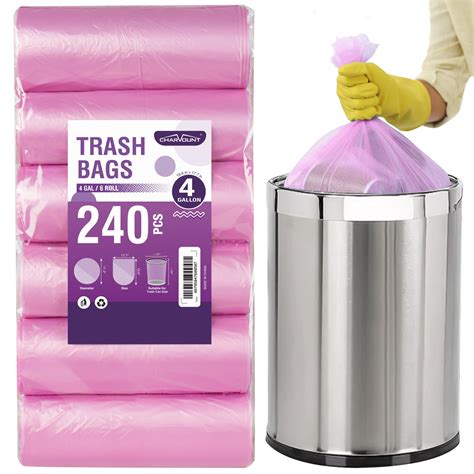 Charmount Pink Small Trash Bags - 4 Gallon Bathroom Garbage Can Liners ...