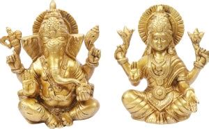 Kartique Brass Ganesha Laxmi Ganesh Lakshmi Bhagwan Idol Ganpati Murti ...