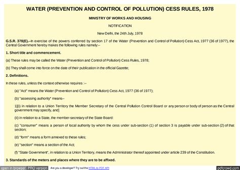 Water cess rule 1977 and 1978 - WATER (PREVENTION AND CONTROL OF ...