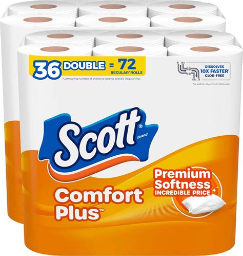 Scott ComfortPlus Toilet Paper, 36 Double Rolls, 231 Sheets per Roll ...