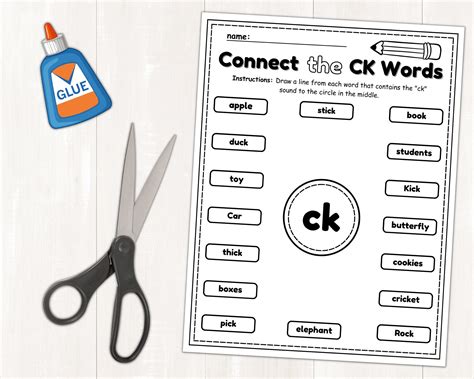 Words Ending in CK Worksheets & Activities | Tracing | Matching | Cut ...