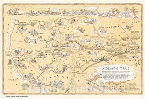 Historic Map - Mormon Trail. 1947 - Vintage Wall Art - Historic Pictoric
