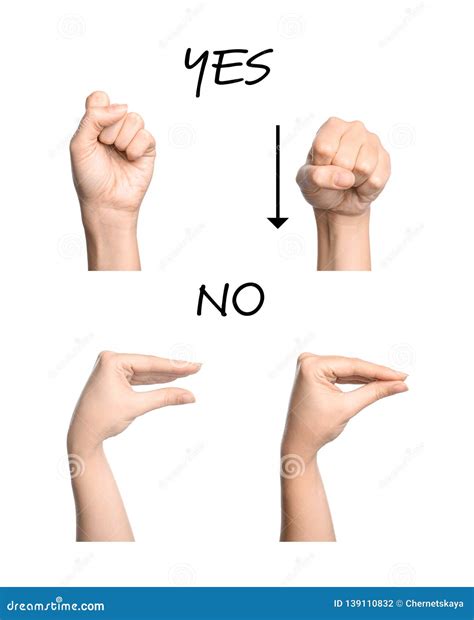 Woman Showing Words Yes and No on White Background, Closeup of Hands ...