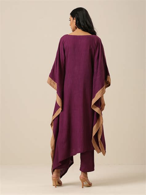 Plum Purple Slub Texture High Low Kaftan Pant Set – trueBrowns