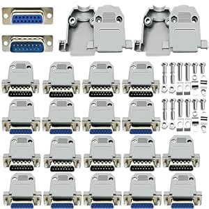 DaFuRui DB15 Solder Connector, (10PCS Male + 10PCS Female) 15PIN RS232 ...