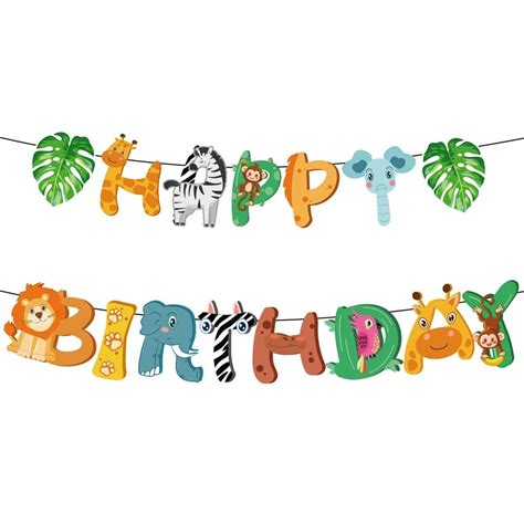 Safari Animals Happy Birthday Banner Jungle Party Sign Wild Birthday ...