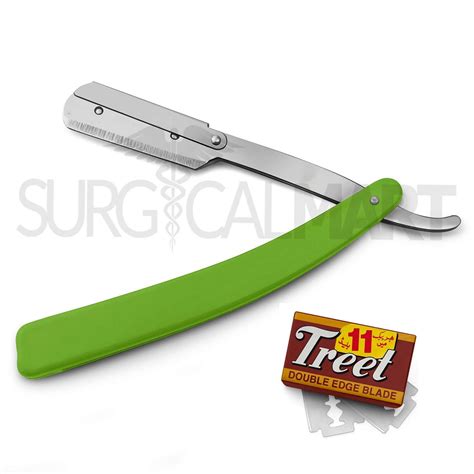 Straight Edge Barber Razor with 11 Blades - Green | Surgical Mart