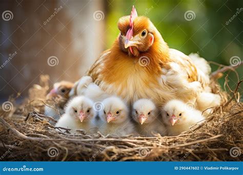 Chicken with Chickens in the Nest Stock Photo - Image of outdoors ...