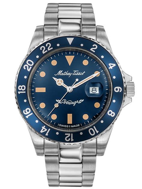 Mathey-Tissot Swiss Made Automatic Vintage Analog 42 MM Blue Dial Mens ...