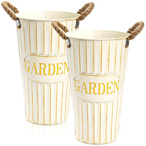Buy ElsjoySet of 2 Metal Farmhouse Vase, 12 Inch Galvanized Flower ...