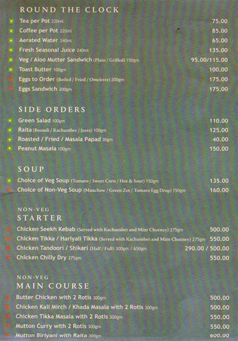Menu at Zaffran, Ahmedabad, COMFORT INN PRESIDENT
