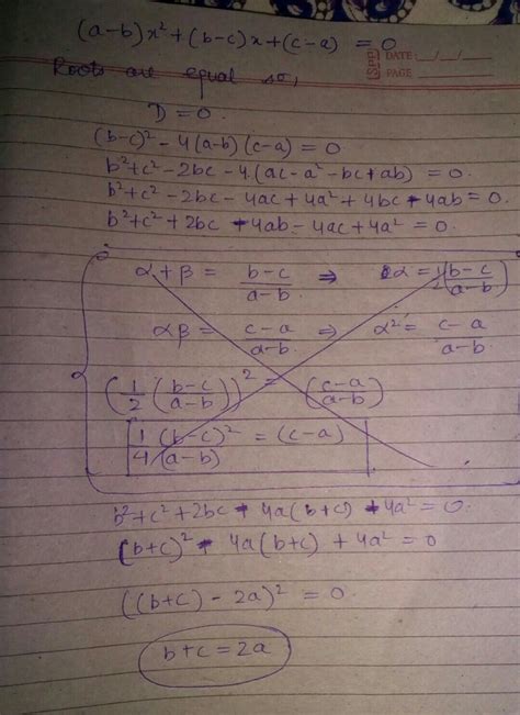 if roots of equation within bracket a minus b bracket close x square ...