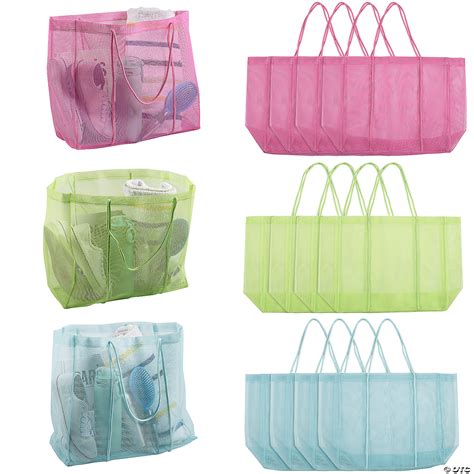 15 3/4" x 14" Green, Purple & Blue Mesh Tote Bags Assortment - 12 Pc ...