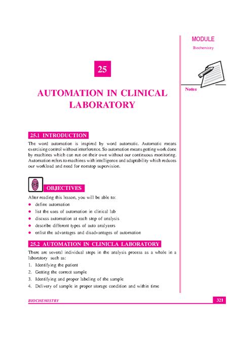Biochemistry Notes: Automation in Clinical Laboratory 321 - Studocu