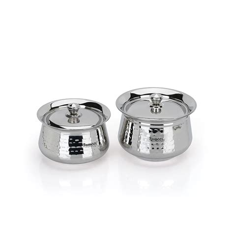 Buy Sumeet Stainless Steel Handcrafted Hammered Texture Handi Set with ...