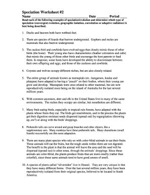 Speciation Worksheet 2 Answer Key - Fill and Sign Printable Template Online
