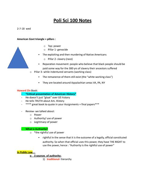 Poli Sci 100 notes ALL - Poli Sci 100 Notes 2-7-18 wed American Govt ...