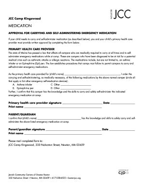 Fillable Online bostonjcc Medication - Jewish Community Centers of ...