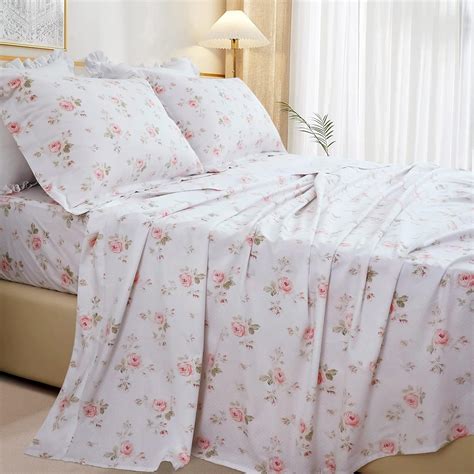 Amazon.com: QSH Floral Queen Size Sheet Sets - Shabby Vintage Chic Rose ...