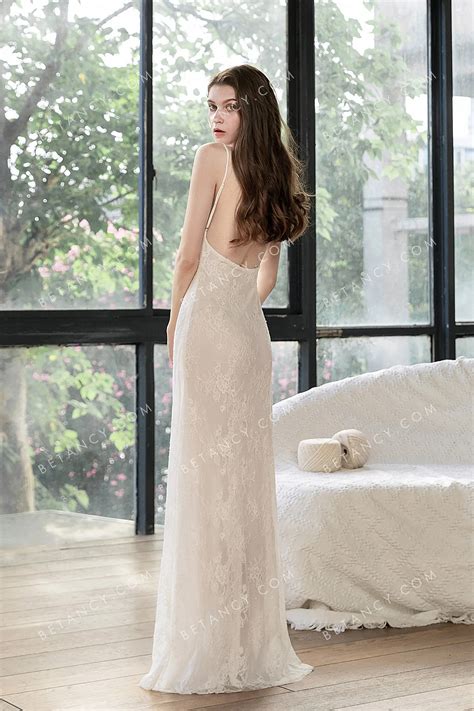 Illusion Slinky Stretch Lace V-neck Sheath Bridal Gown - BETANCY