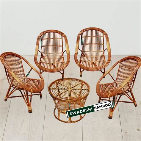 Swadeshi Bamboo Cane Arm Designer Chair for Home, Garden & Balcony ...