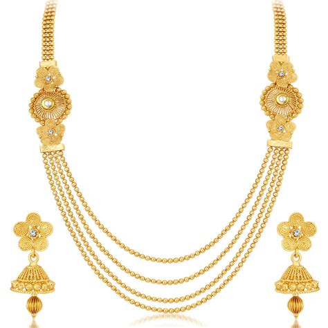 Sukkhi Stylish Jalebi 4 String Gold Plated Necklace Set For Women ...