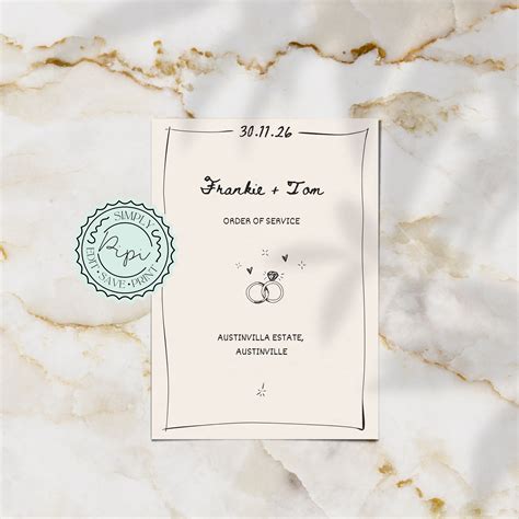 Illustrated Wedding Ceremony Program Template Fun Hand Drawn Order of ...