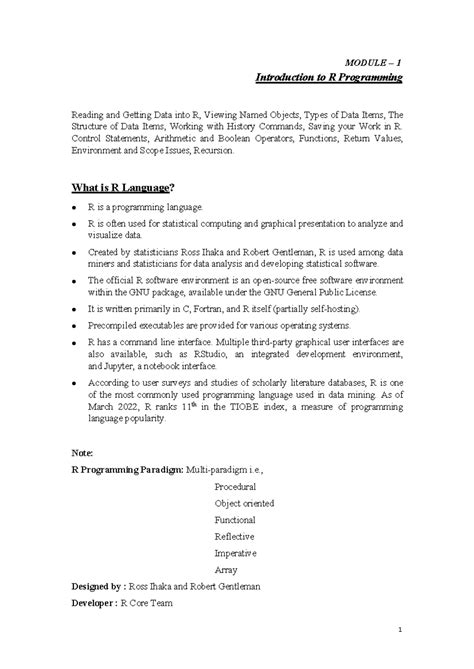 EDA Module 1: Intro to R Programming and Data Analysis Notes - Studocu