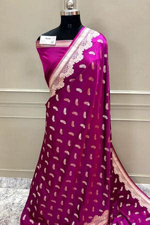Magenta Kanak Buti Katan Silk Banarasi Saree – Mohsin Textiles