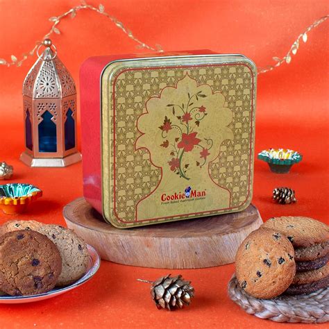 Cookieman Diwali Gift Tin Box | Golden Diwali Gift Box for Diwali ...