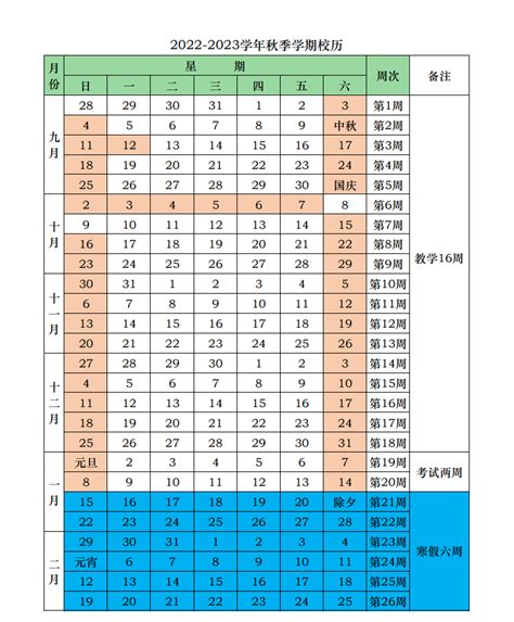 2022-2023学年第一学期（秋季学期）校历-辽宁大学