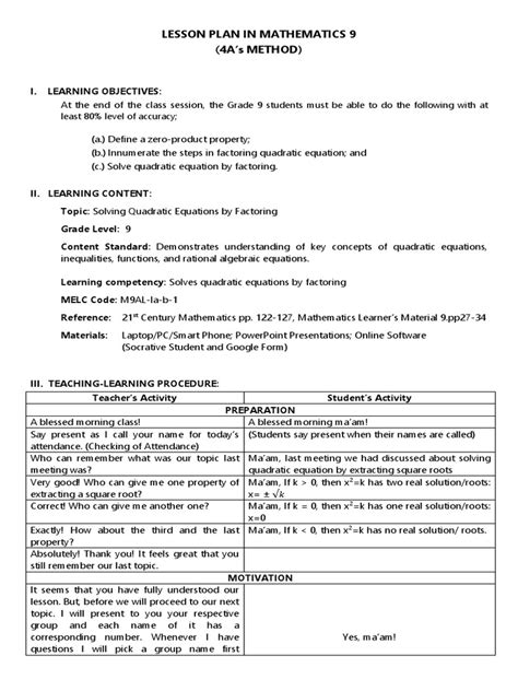 Mathematics 9 Lesson Plan 的图像结果