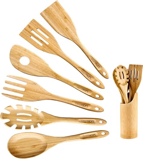 GEEKHOM Bamboo Cooking Utensils with Holder,7 Pcs India | Ubuy