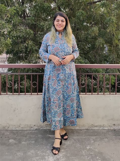 Teal Blue Hand Block Printed A Line Maxi Shirt Dress – Kasaa Hues