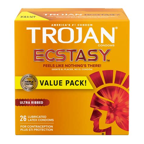 TROJAN Ultra Ribbed Ecstasy Lubricated Condoms Value Pack, 26 Count ...