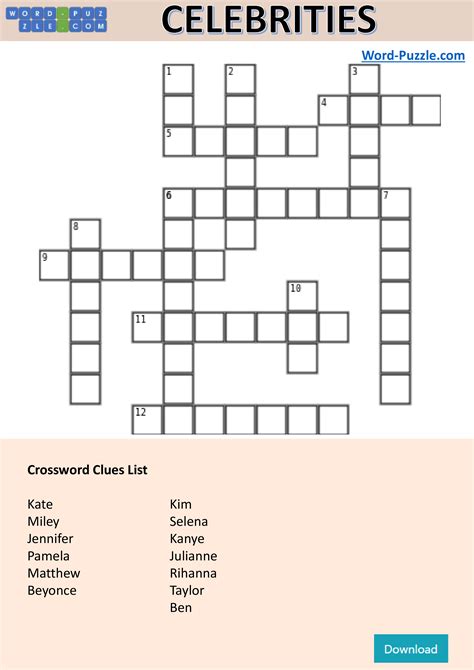 Celebrity Crossword Puzzle | Templates at allbusinesstemplates.com